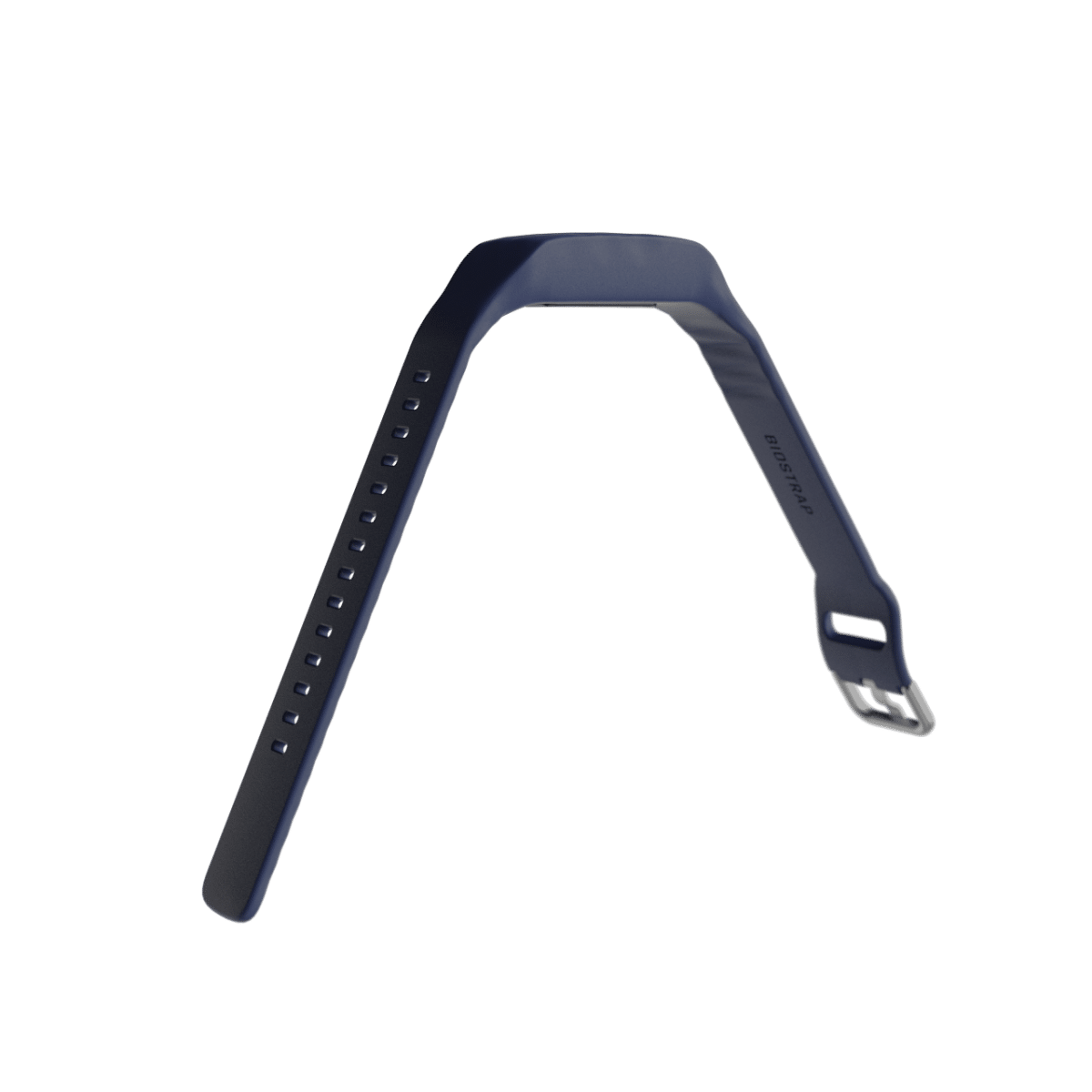 A dark blue, adjustable watch strap with multiple holes and a silver buckle is pictured against a plain background, designed to support ANS Balance and enhance stress resilience.
